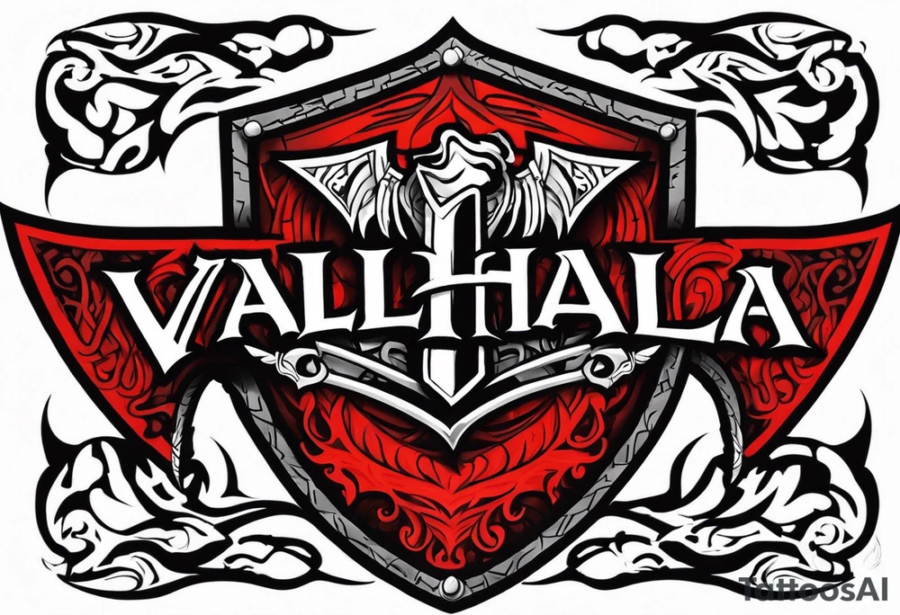 Valhalla on fire shield sword tattoo idea