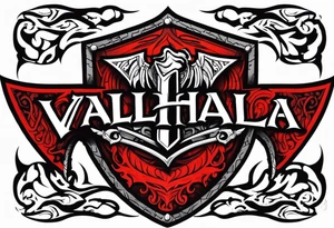 Valhalla on fire shield sword tattoo idea