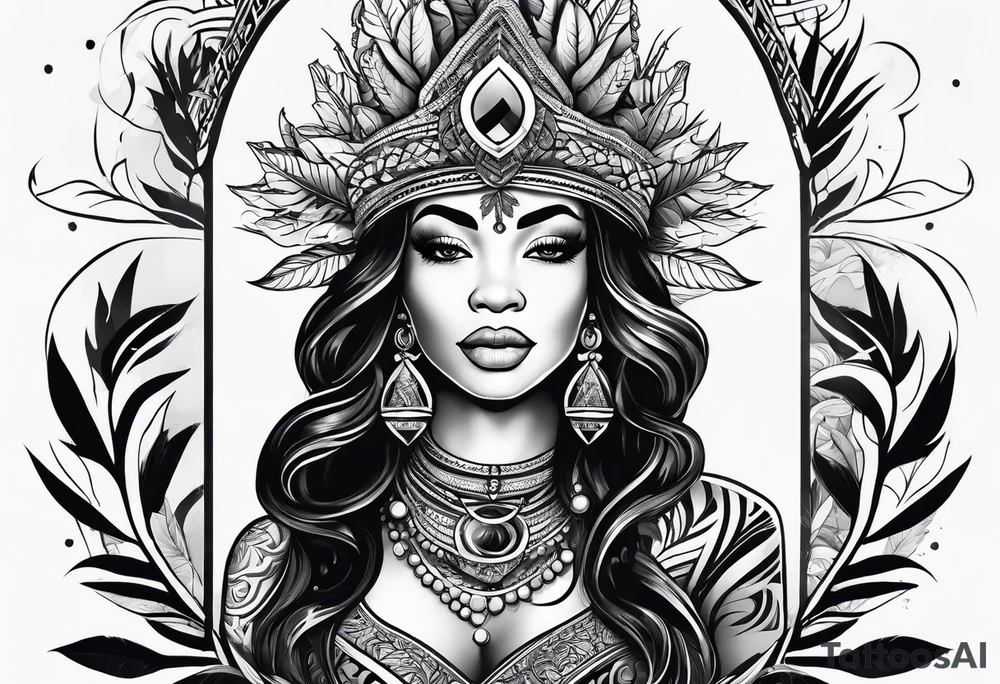 Black Goddess of marijuana tattoo idea