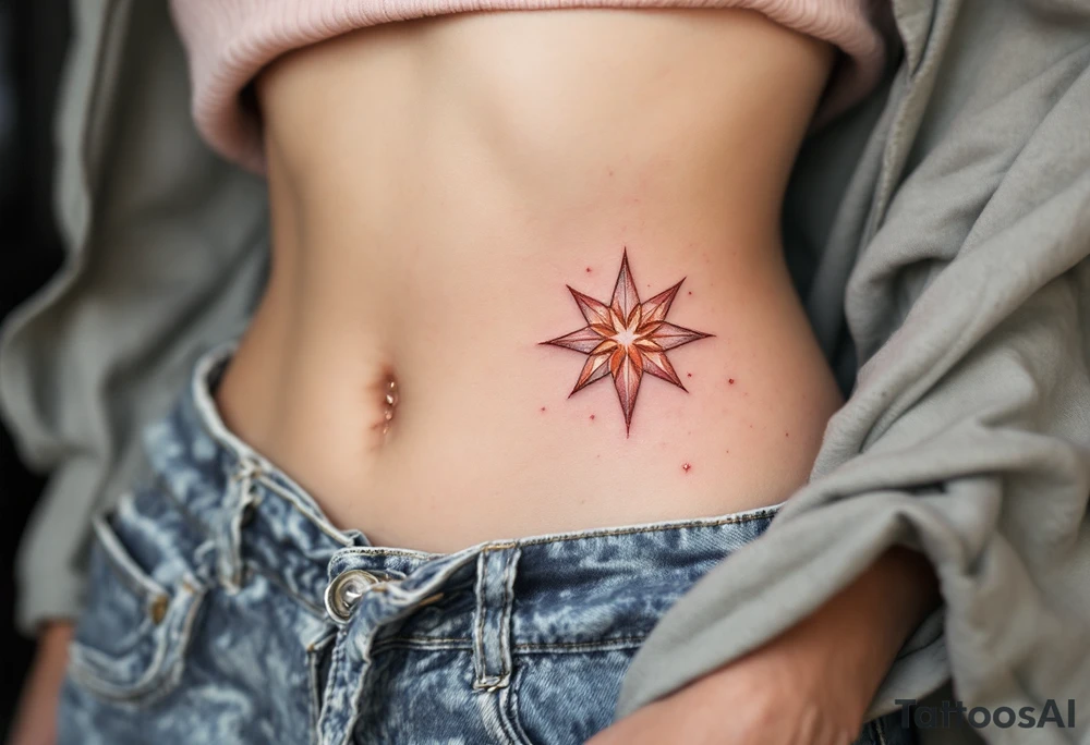A rose gold eight-pointed star tattoo adds elegance, love, and self-worth. tattoo idea