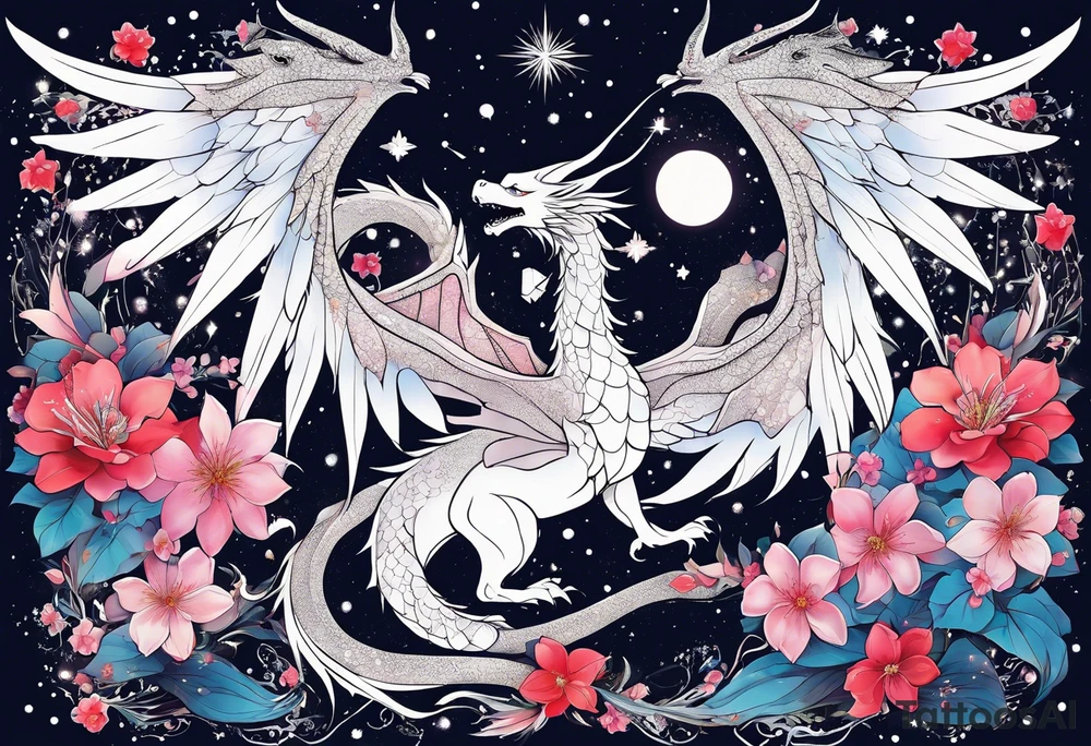 Constellation, wing , snow , cross , dragon female japan kawaii , flower tattoo idea