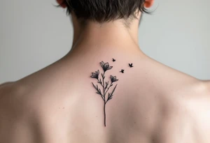 A wood violet blowing in the wind with pedals floating away turning into birds tattoo idea