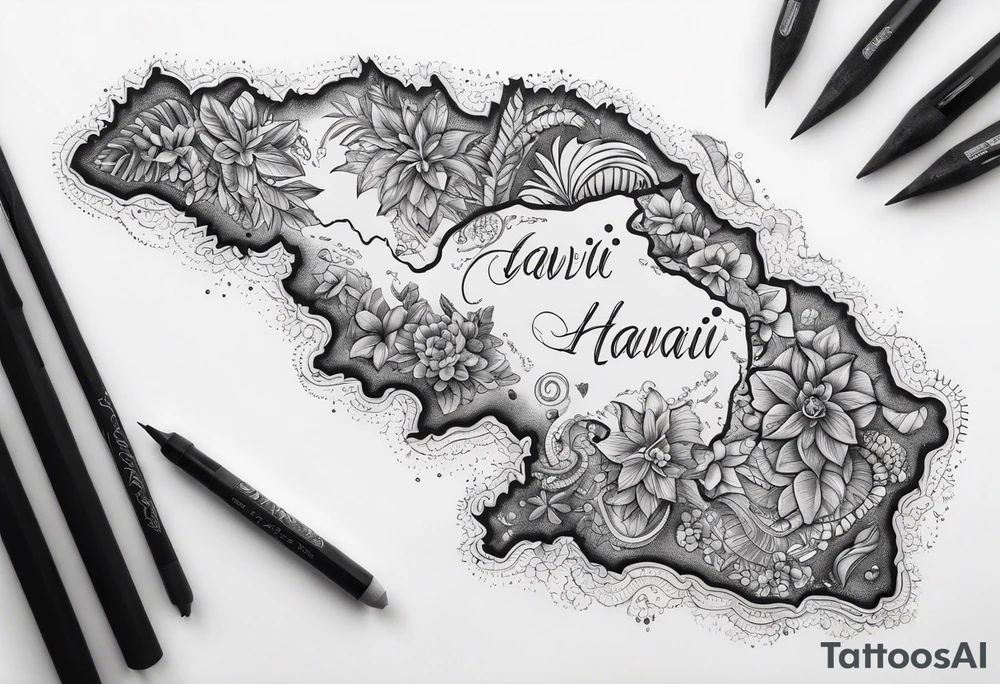 Hawaii archipelago map paisley tattoo idea
