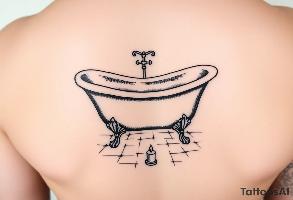 clawfoot bathtub with visible bathroom floor and a candle on the floor tattoo idea