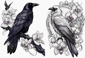 A sleeve with a a Raven A white orchid 1990 and something showing change with the Raven tattoo idea