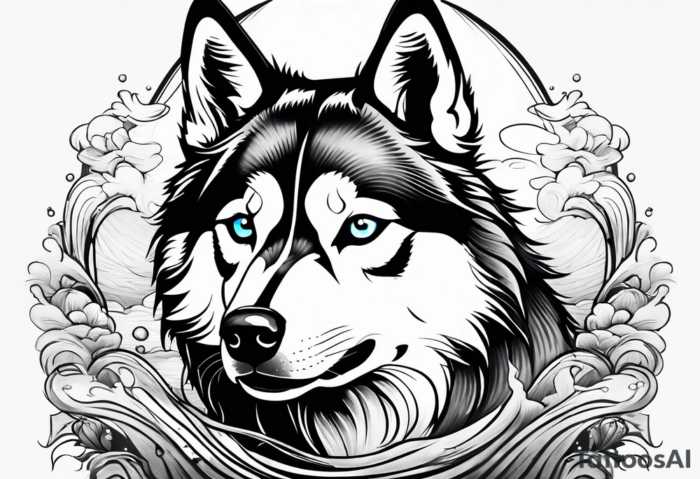 husky and water tattoo idea