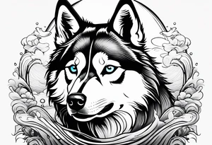 husky and water tattoo idea