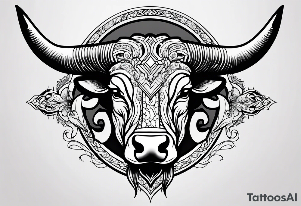 Taurus head split down the middle vertically by an arrow tattoo idea Taurus head split down the middle vertically by an arrow tattoo idea