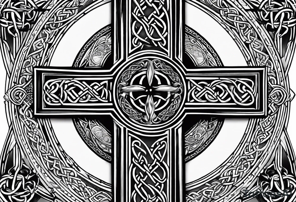 Celtic cross with the name " RAINIE" EMBEDDED IN IT tattoo idea