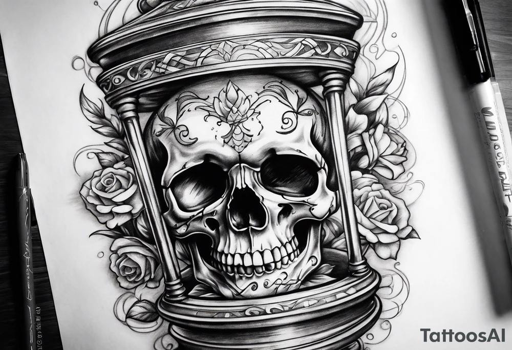 Skull on hour glass tattoo idea