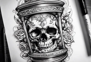 Skull on hour glass tattoo idea