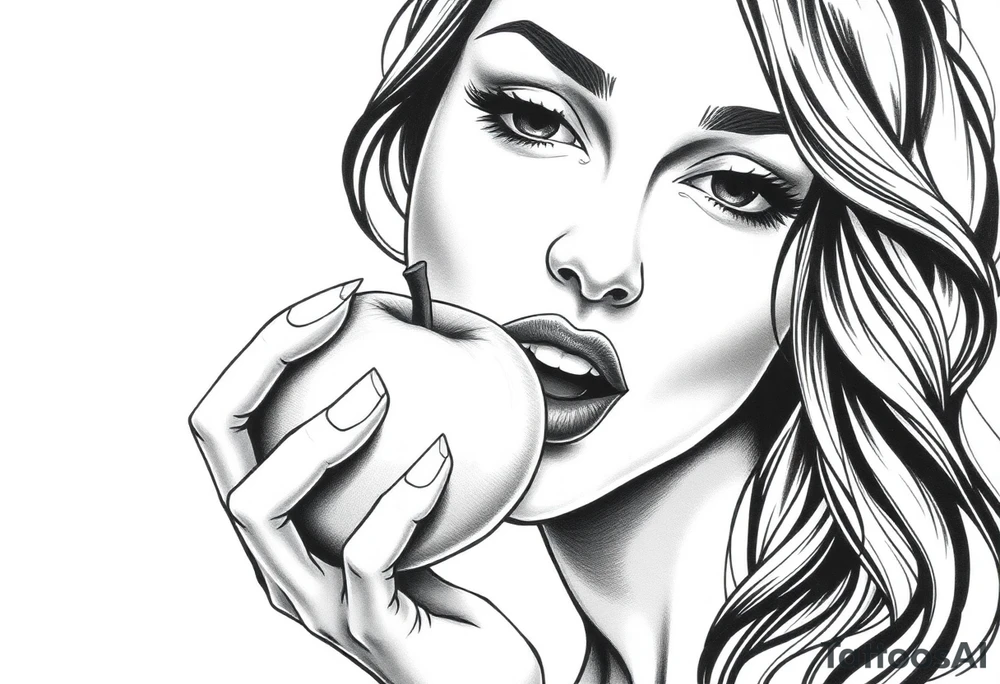 Beautiful  seductive woman eating an apple tattoo idea