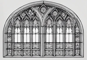gothic, cathedral style window with intricate detail of windowsill, blacked out panes, long and skinny. Has to fit on back of arm tattoo idea
