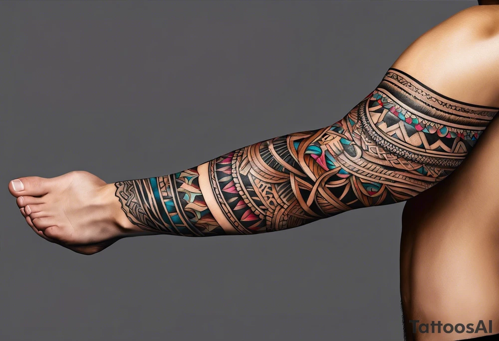 indian tribal leg sleeve tattoo idea