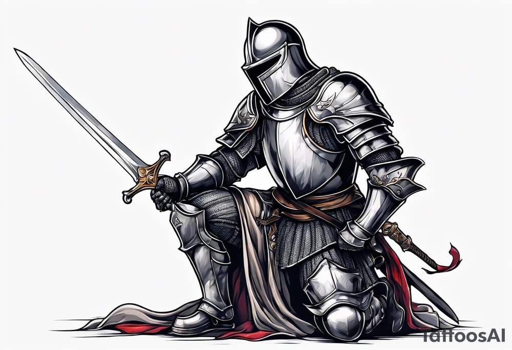 knight kneeling with sword tattoo idea