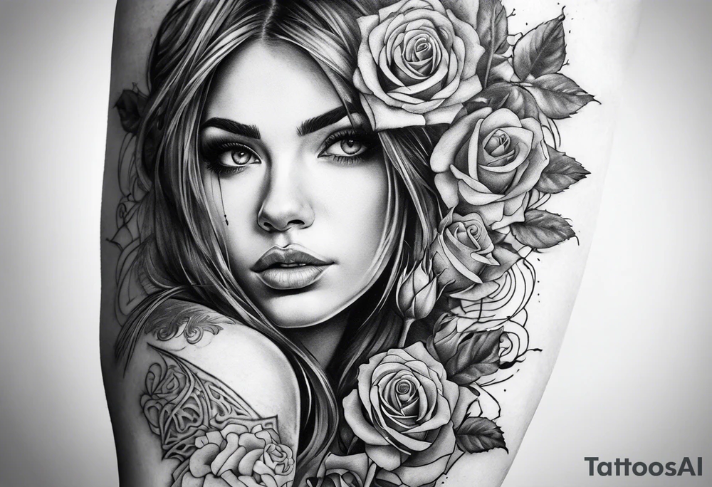 fool sleeve,, abandoned old gotic house, broken sword, roses, tattoo idea