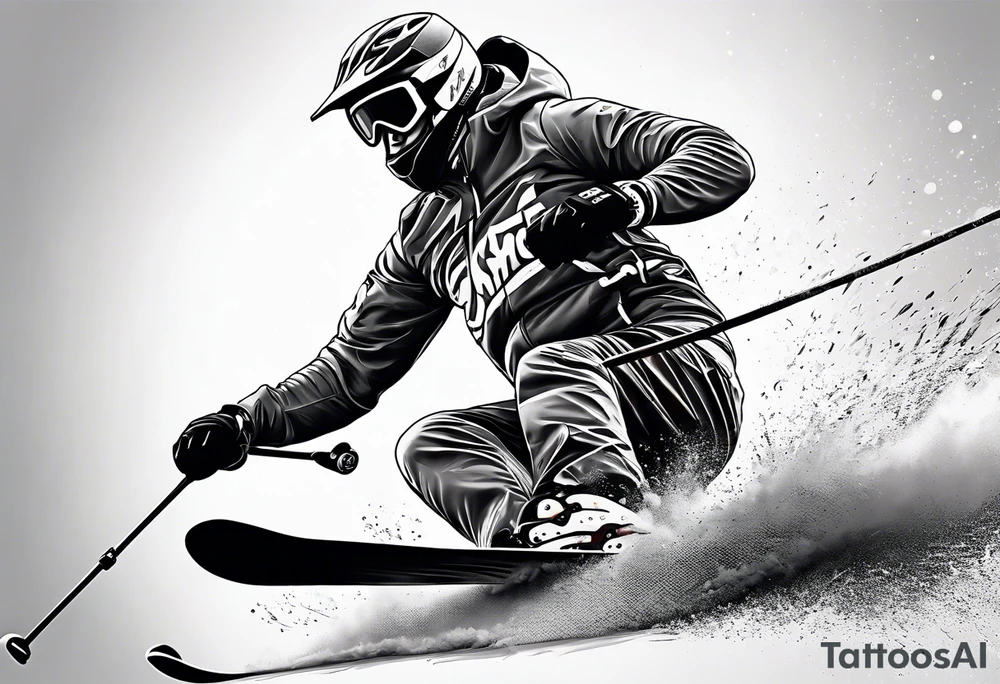 Skier in motion, fine line, more abstract tattoo idea