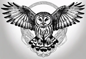 barred owl wings outstretched with a corn snake in its feet tattoo idea