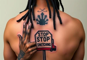 mac dre
s standing in front of him with one hand vertically and one horrizonal in the shape of a T standing of a short bus with a stop sign that says STOP SNITCHING tattoo idea