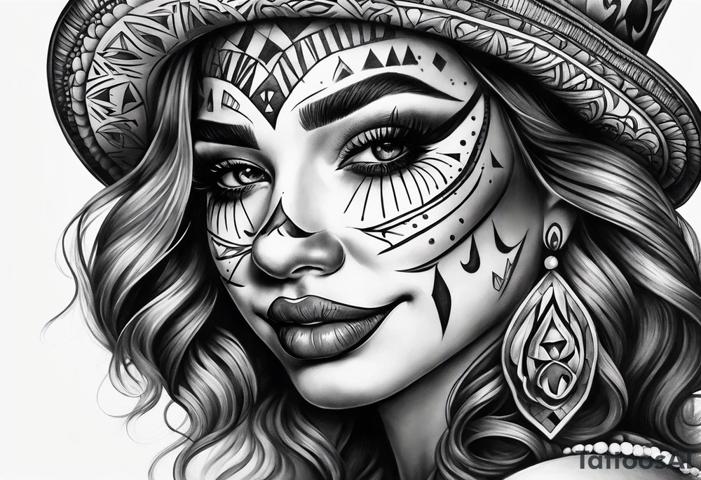 Chicano style women face clown face tattoo idea