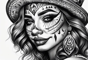 Chicano style women face clown face tattoo idea