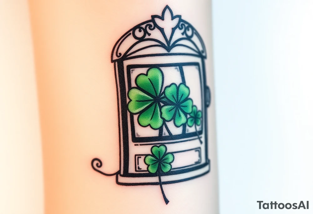 Modern slot machine with three four leaf clovers tattoo idea