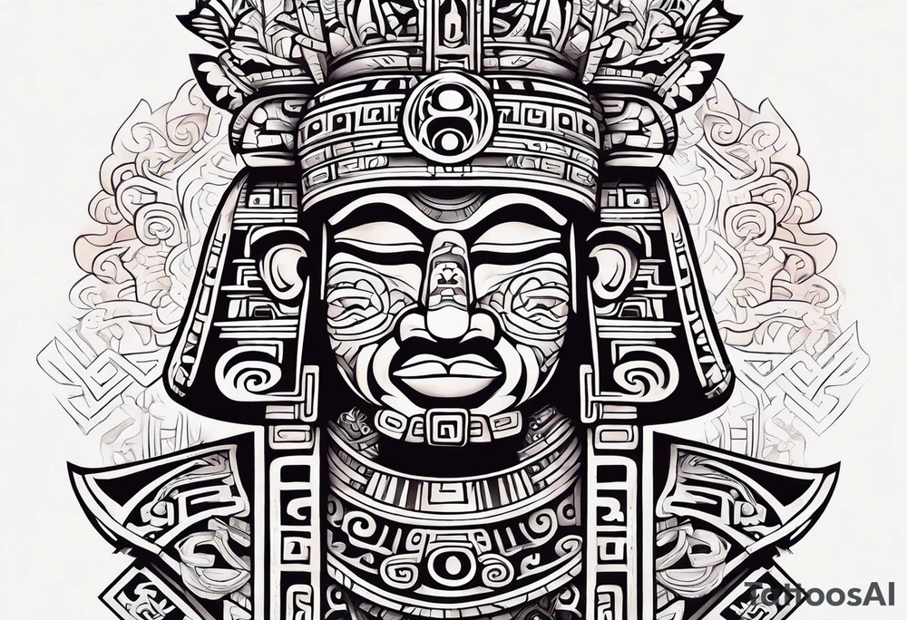 Colorful Mayan god hieroglyph tattoo idea