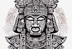 Colorful Mayan god hieroglyph tattoo idea