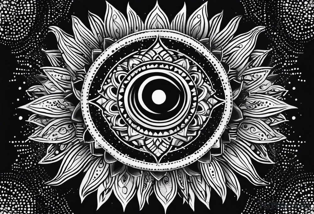 simple sun made of black dots and circles tattoo idea