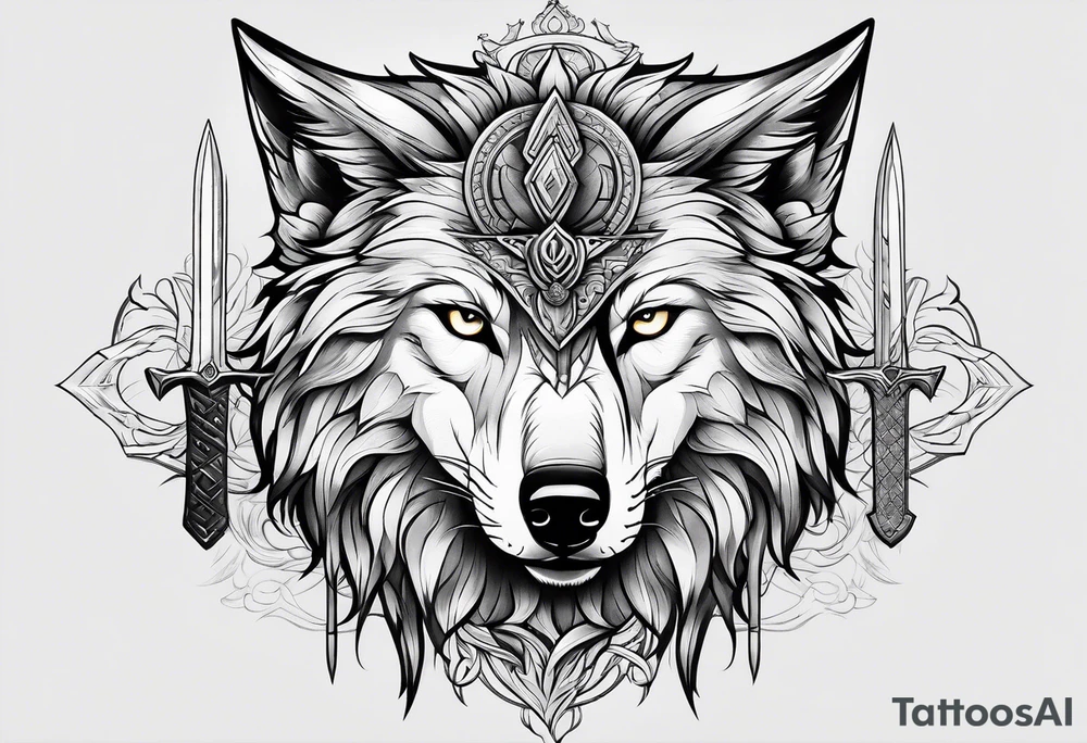 wolf with sword tattoo idea