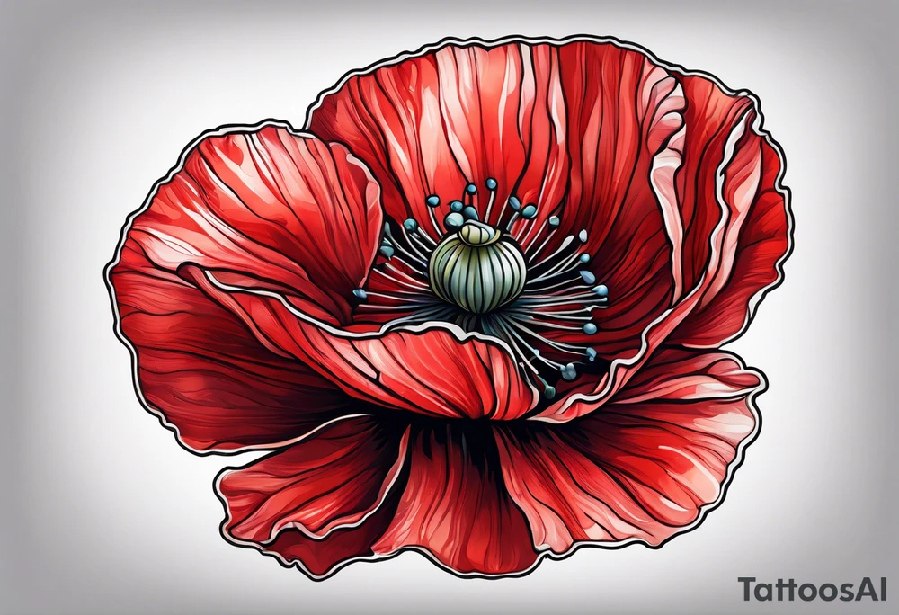Long red poppy flower tattoo idea