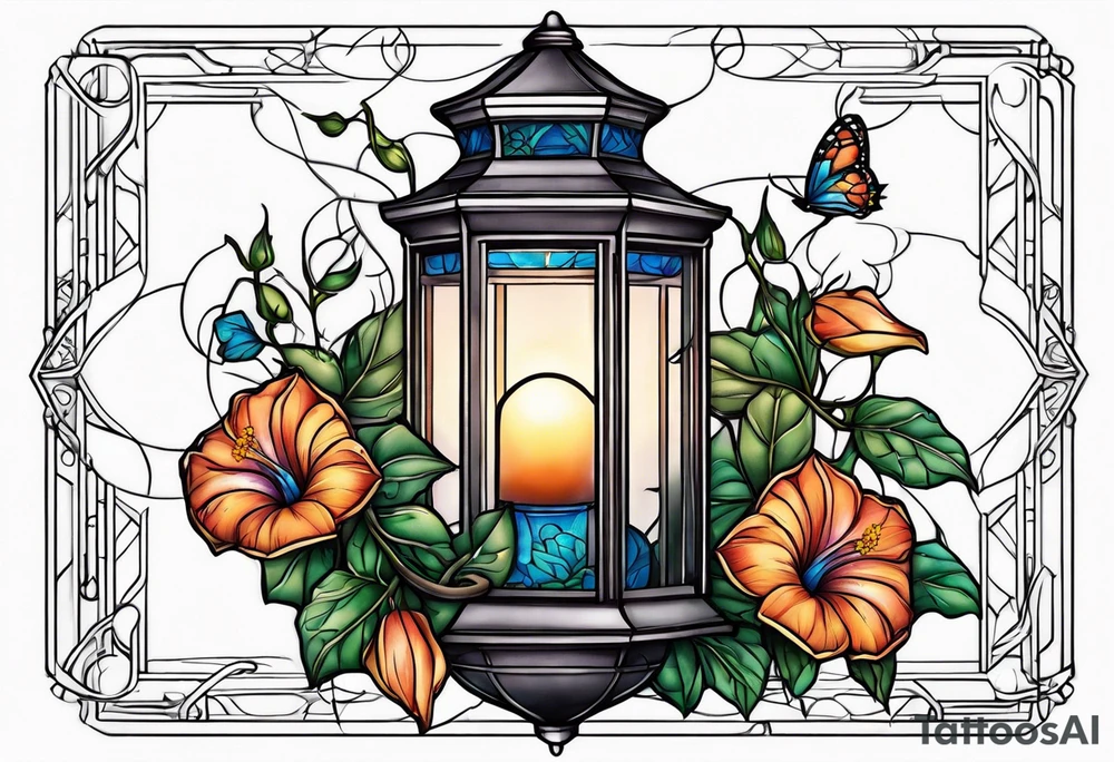 Lantern with morning glories tattoo idea