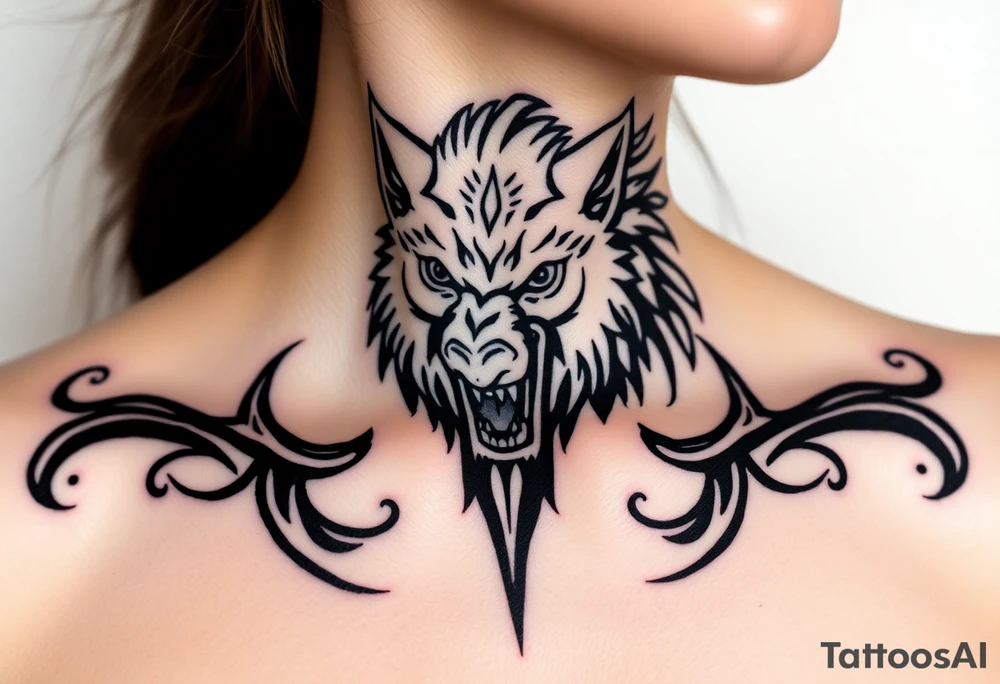 A  wolf snarling as a sheep  mystical creature tattoo idea