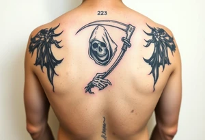 Simple grim reaper looking back holding his hand out to hold tattoo idea