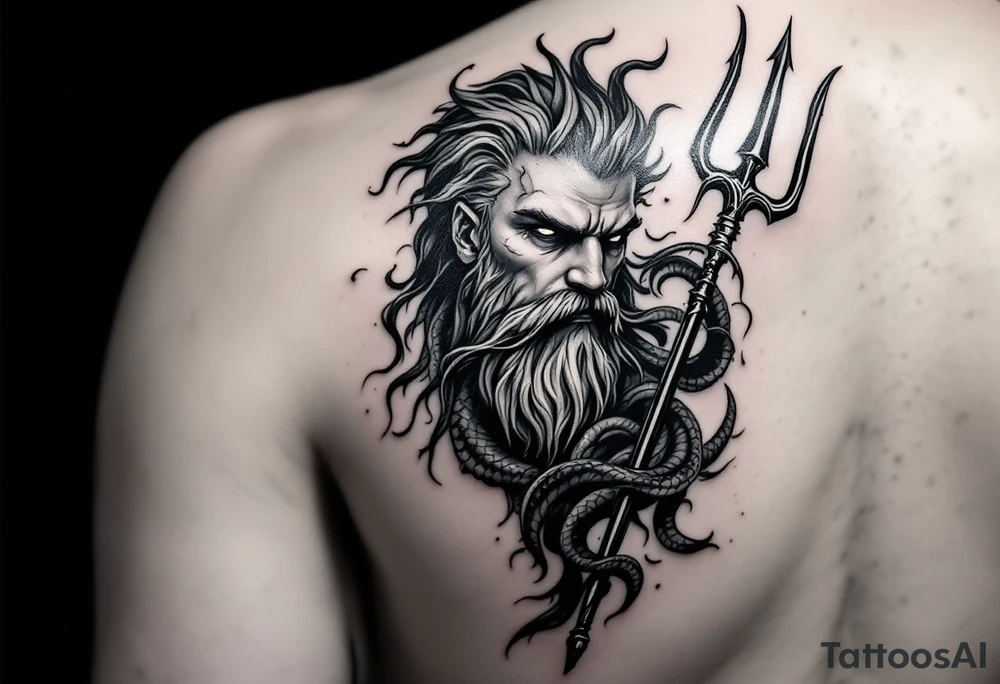 sexy poseidon, with trident tattoo idea