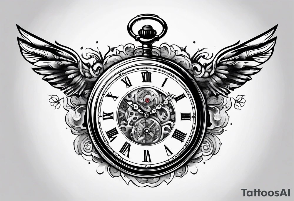 Old school pocket watch exploded showing inner mechanism tattoo idea