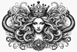 crown and medusa snakes merged tattoo idea