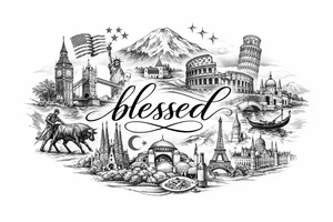 Fine line surrel around “blessed” central inner forearm
England, USA, Iceland (3stars), Italy(2stars), Spain, Turkey(2stars), France & Hungary tattoo idea