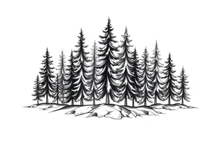 Coniferous forest trees in black and gray tattoo sleeve tattoo idea