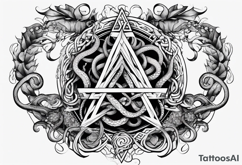 natural real entwined tentacles triangle tattoo idea