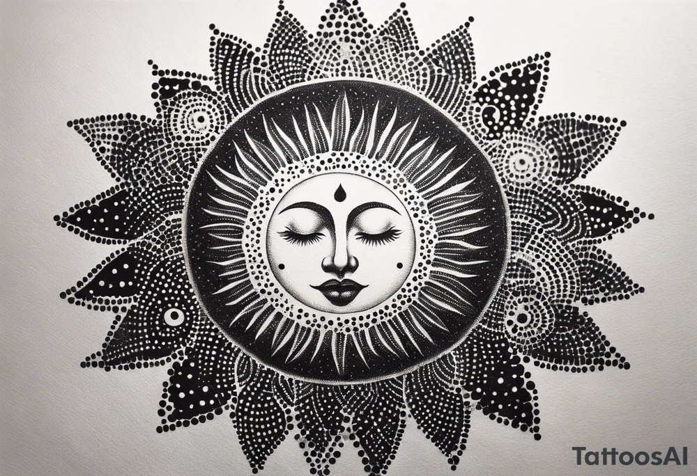 simple sun made of black dots and circles tattoo idea