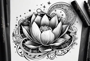 Lilly pad with white flower and crescent moon tattoo idea