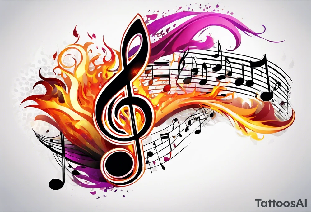 Musical notes on fire tattoo idea