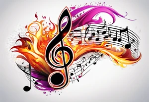Musical notes on fire tattoo idea