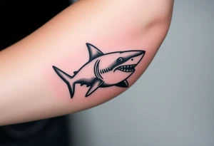 Masculine strong shark flowing forward in water tattoo idea