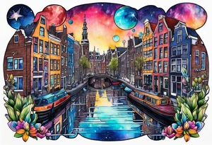 Glass animals in Amsterdam canal in space featuring galaxy colours tattoo idea