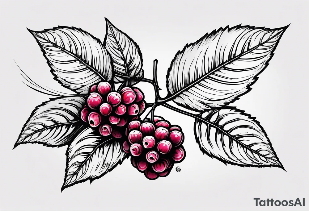 a long raspberry branch that focuses on line work. Includes a small signature somewhere that is signed "Popkin" tattoo idea