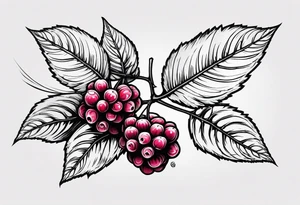 a long raspberry branch that focuses on line work. Includes a small signature somewhere that is signed "Popkin" tattoo idea
