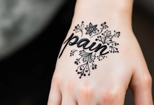 Indian style Henna tattoo for the inner wrist including word pain tattoo idea