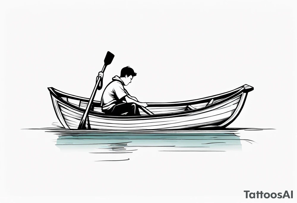 forearm tattoo of boy in rowboat from overhead--looking down tattoo idea